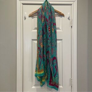 Stella & Dot BOHO Teal Magenta Green Yellow XL Scarf 37” X 80”